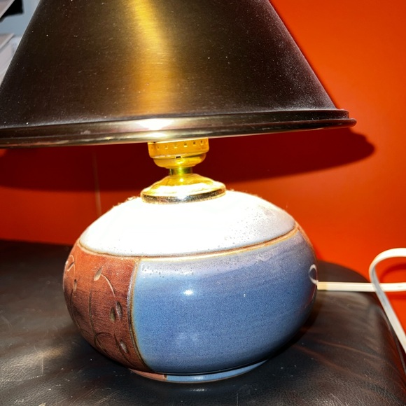 Vintage Ceramic Pottery Painted Signed Table Lamp Blue Brown - Picture 11 of 13